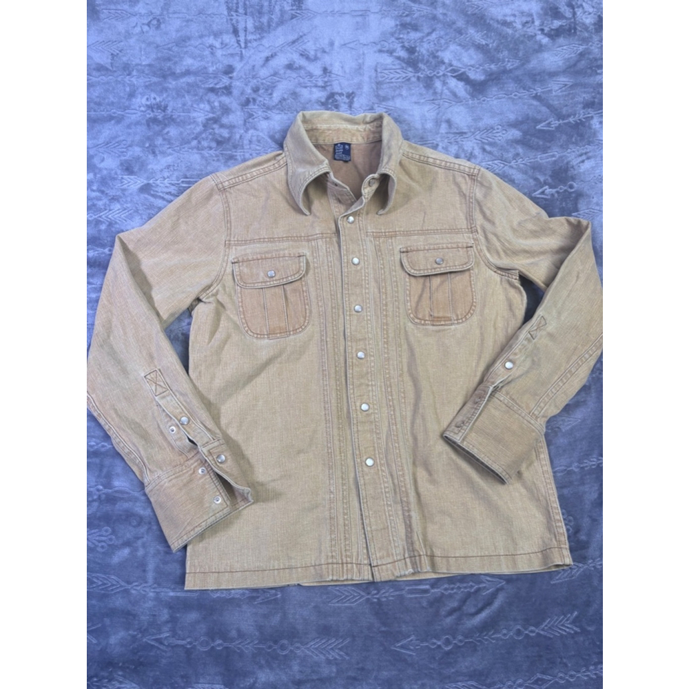 Men’s Jeans Joint Pearl Inlay Snap Shirt Tan M Shacket Dadcore
